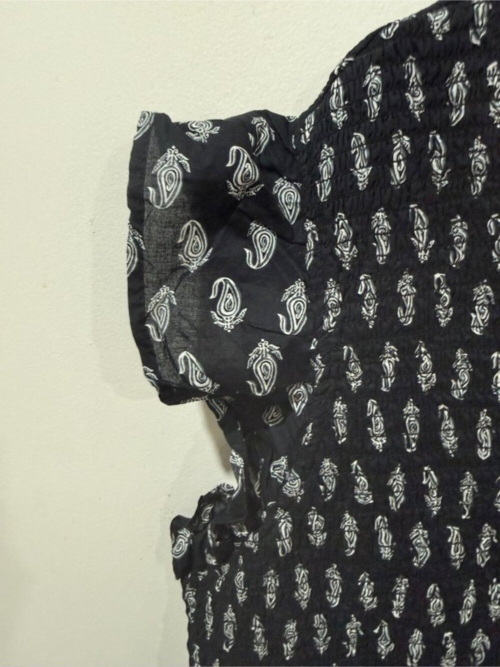 LÉA Smocked Midi Dress 2X Black White Print NWT Ruffle Sleeve Boho - Picture 7 of 10